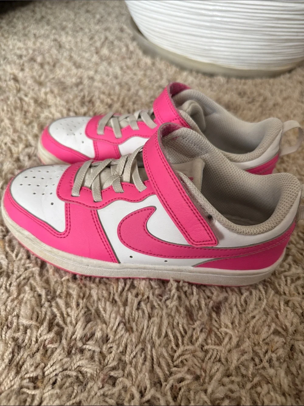 Nike Kids White and Hot Pink Dunk Low